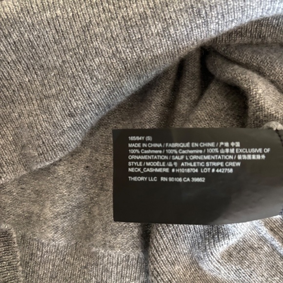Theory Gray Athletic Stripe Crew Long Sleeve 100% Cashmere Sweater Size S - Picture 13 of 14